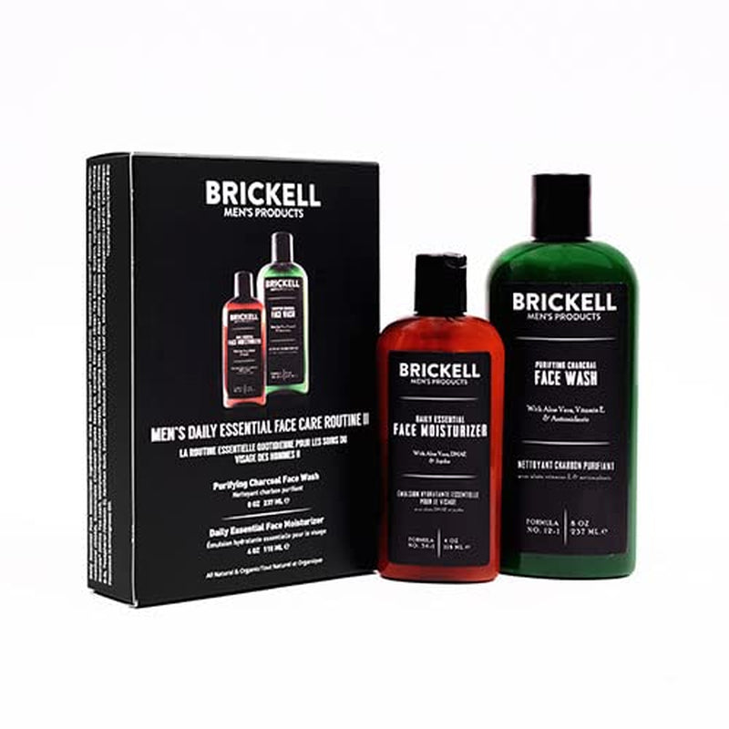 Brickell Men's Daily Essential Face Care Routine II: Purifying Charcoal Face Wash and Daily Essential Face Moisturizer - Natural, Organic, Unscented Skincare Gift Set