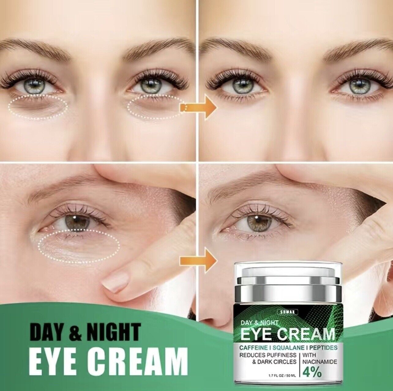 Advanced Day and Night Eye Cream for Treating Dark Circles, Puffiness, and Under Eye Bags