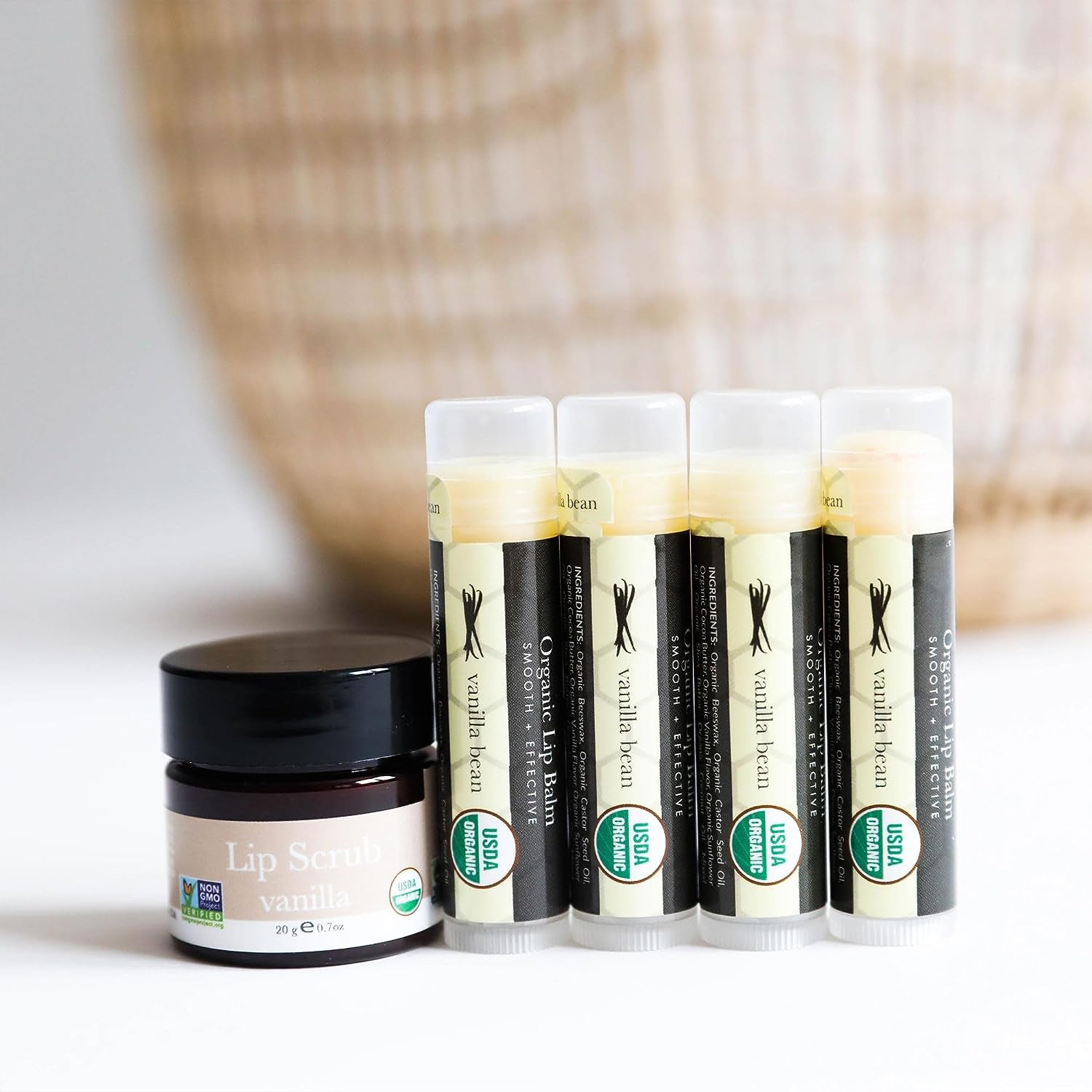 Organic Vanilla Bean & Honey Lip Balm - Pack of 4 - Natural Lip Moisturizer for Men, Women, and Kids - Ideal Gift