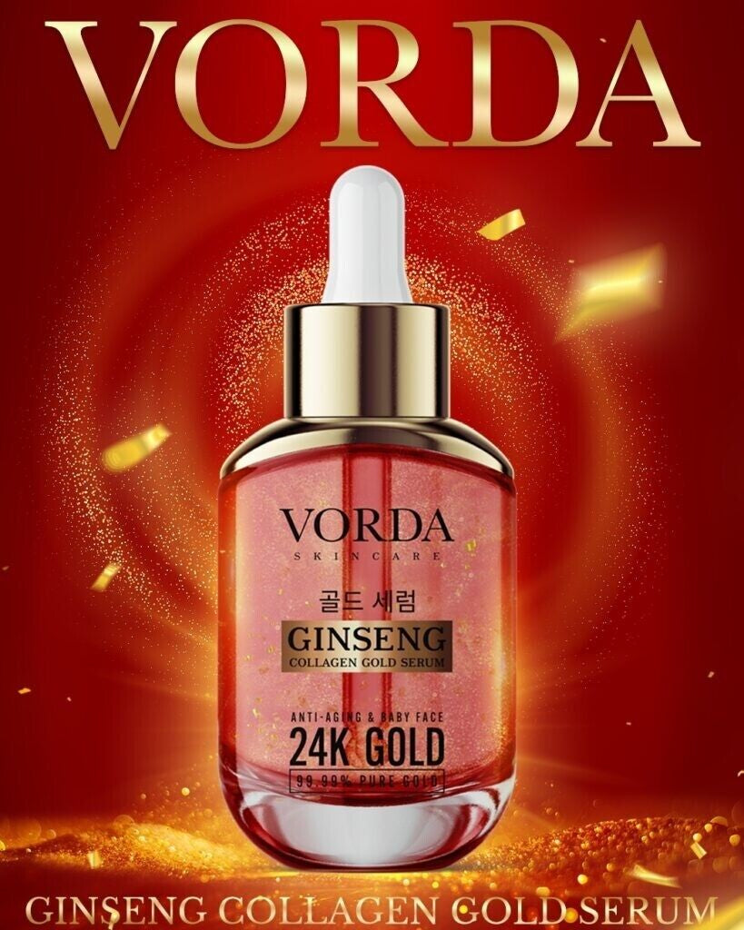 Vorda Gold Collagen Ginseng Serum for Reducing Blemishes, Freckles, Dark Spots, and Wrinkles - Pack of 6