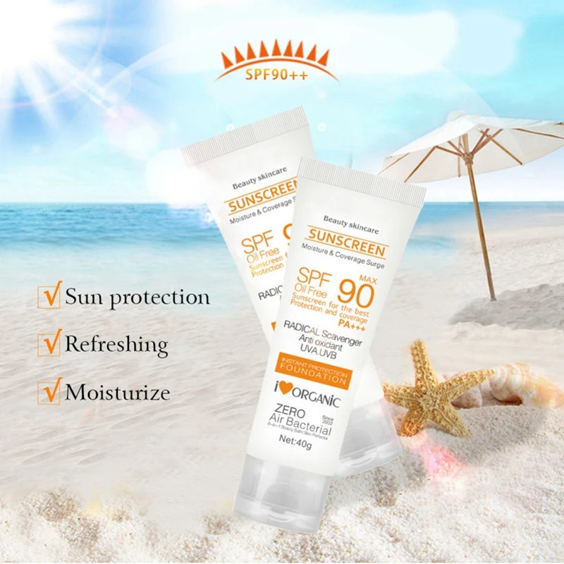 Professional Title: Oil-Free Facial Sunscreen Cream with SPF 50/90 - Summer Sun Protection and Skin Care