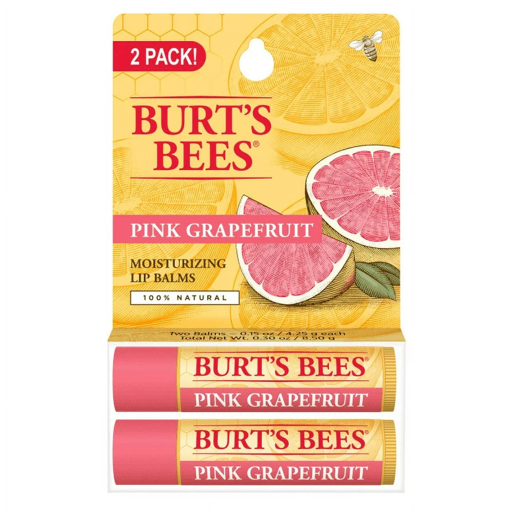 Premium Pink Grapefruit Lip Balm, 100% Natural and Moisturizing, Pack of 2