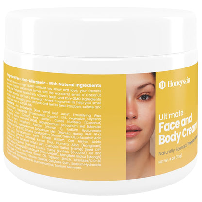 Hydrating Face and Body Moisturizer - Nourishing Cream with Aloe Vera and Coconut Oil - Effective Moisturizing Lotion for Dry Skin, Wrinkles, Eczema, and Rosacea Relief - Tropical Hawaii Scent (4Oz)