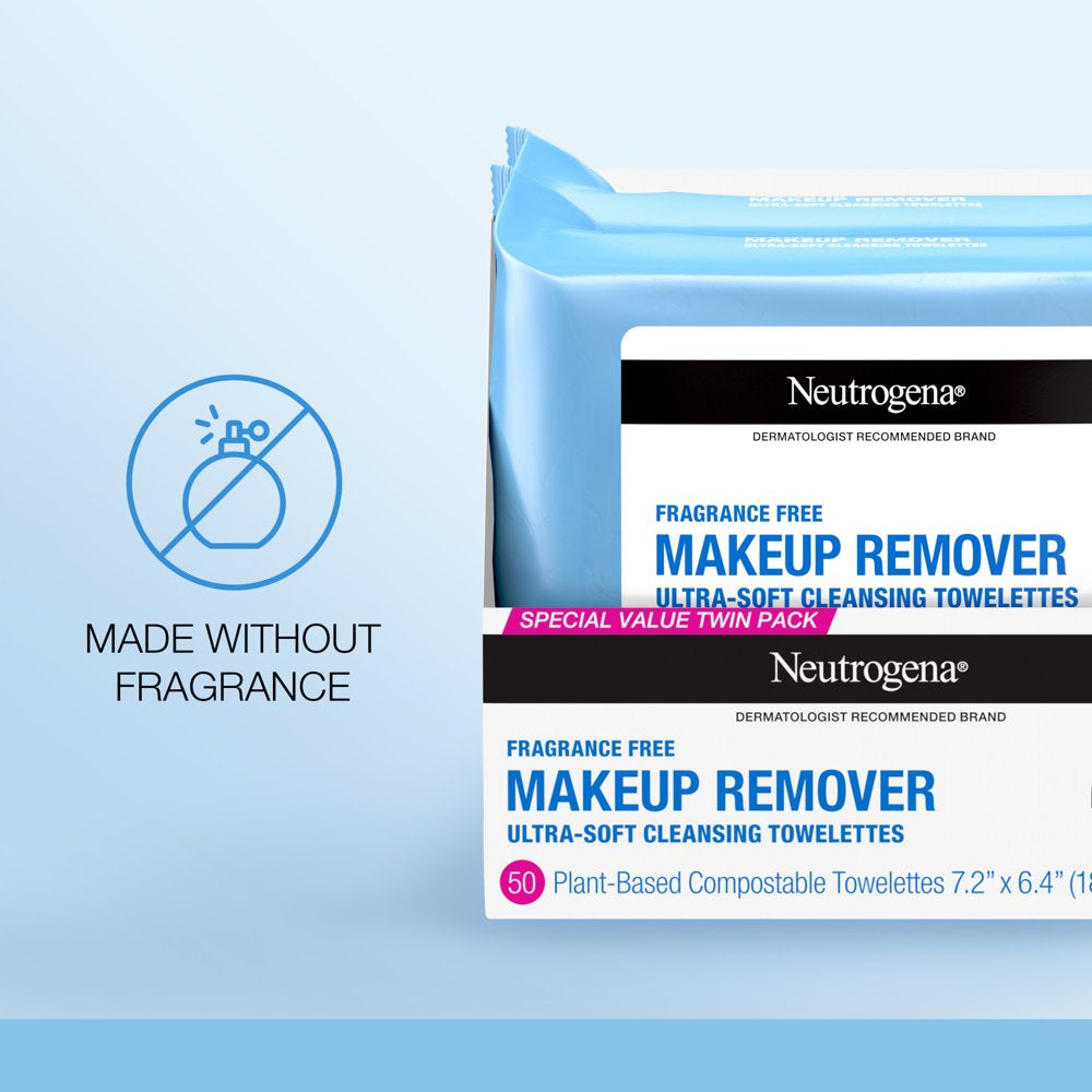 Fragrance-Free Makeup Remover Wipes and Face Cleansing Towelettes - 25 Count