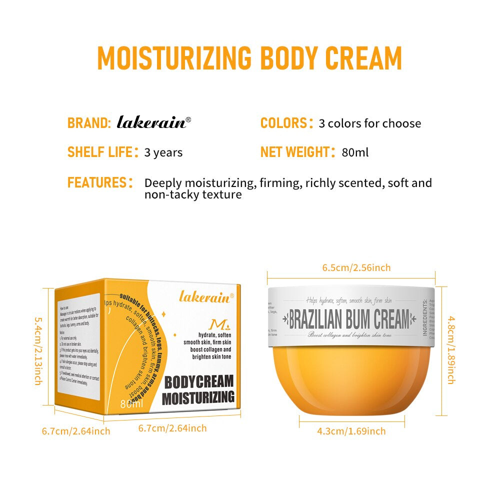 80ml Brazilian Bum Tightening Moisturizing Cream: Hydrating, Softening, and Smoothing Body Cream for Home and Travel