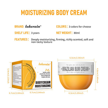 80ml Brazilian Bum Tightening Moisturizing Cream: Hydrating, Softening, and Smoothing Body Cream for Home and Travel