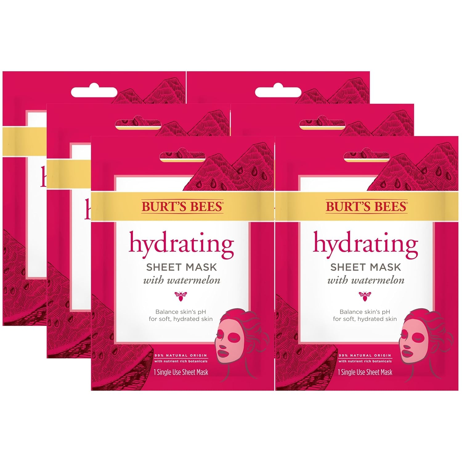 ```Pack of 6 Hydrating Sheet Masks with Watermelon```