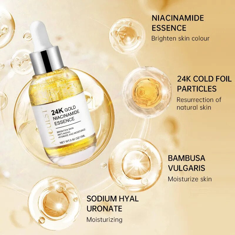 Professional rewritten title: Advanced Niacinamide Serum with Hyaluronic Acid for Brightening, Dark Spot Correction, and Moisturization - Enriched with 24K Gold for Effective Facial Skin Care