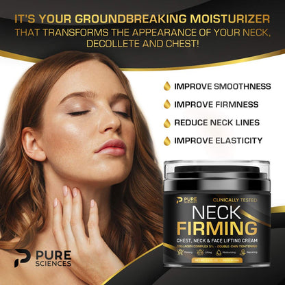 Advanced Neck Firming Cream - Anti-Wrinkle Formula - Manufactured in the USA - Effective Saggy Neck Tightener & Double Chin Reducer - Infused with Collagen & Retinol for Skin Tightening - Premium Anti-Aging Moisturizer for Neck & Décolleté