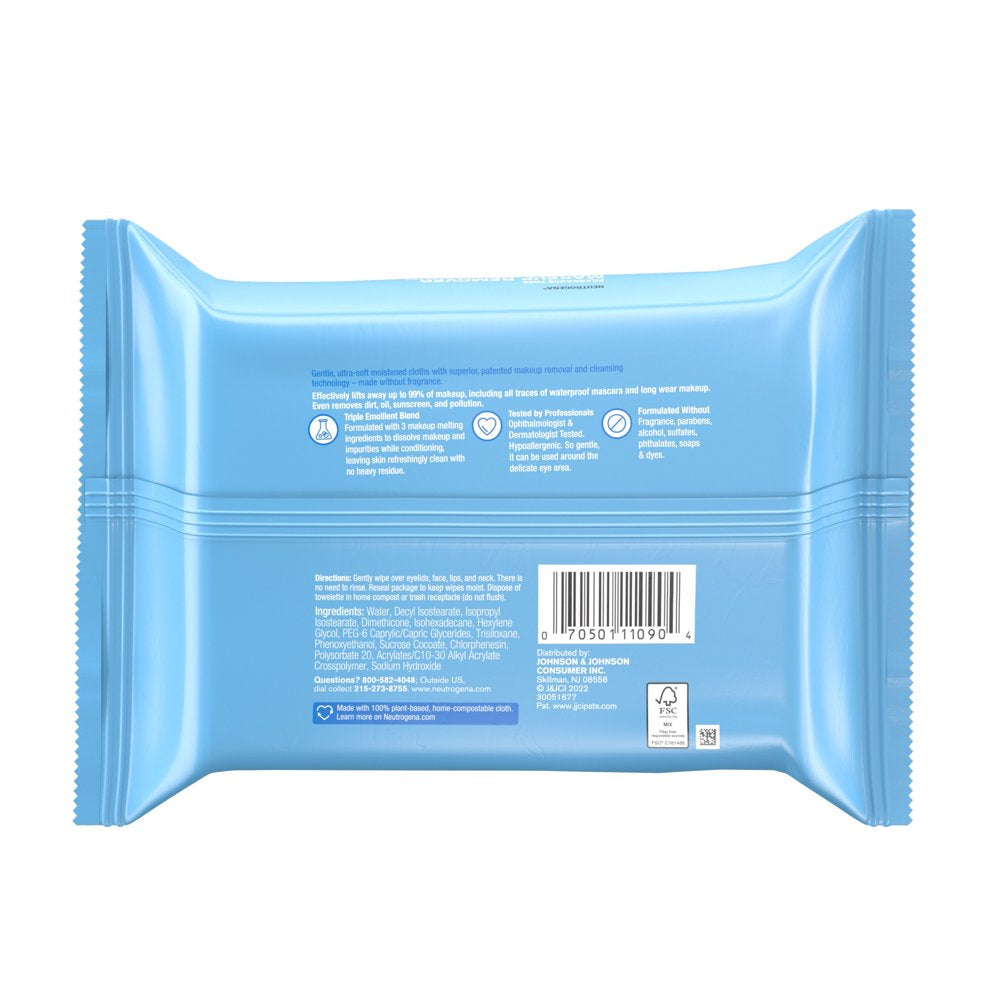 Fragrance-Free Makeup Remover Wipes and Face Cleansing Towelettes - 25 Count